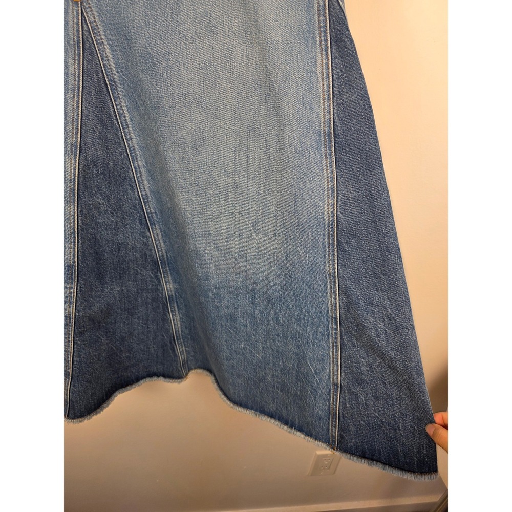 ME+EM Denim Jean Maxi Skirt Blue A Line Distressed Raw Hem Size 8 - Picture 4 of 8